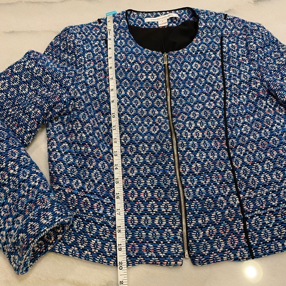 DVF Diane Von Furstenberg Jacket Size 6 Blue White Black Metallic - Picture 7 of 15